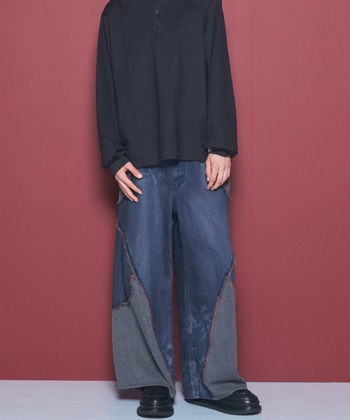 MAISON SPECIAL(メゾンスペシャル)の「《UNISEX》異素材ドッキングプライムワイドデニムパンツ/Different Material Docking Prime-Wide Denim Pants【MAISON SPECIAL/メゾンスペシャル】(デニムパンツ・メンズ・ブラック/ネイビー・0/2/1)」の13枚目の写真