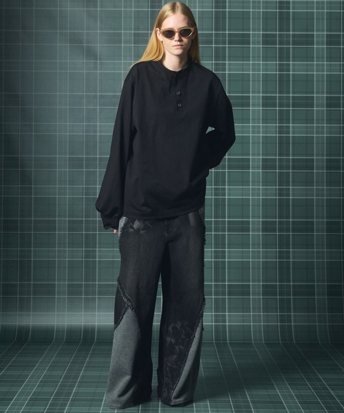MAISON SPECIAL(メゾンスペシャル)の「《UNISEX》異素材ドッキングプライムワイドデニムパンツ/Different Material Docking Prime-Wide Denim Pants【MAISON SPECIAL/メゾンスペシャル】(デニムパンツ・メンズ・ブラック/ネイビー・0/2/1)」の3枚目の写真