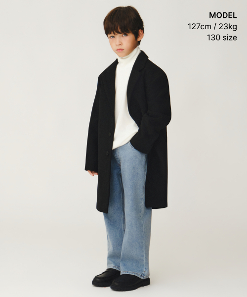MUSINSA STANDARD KIDS（ムシンサスタンダードキッズ）の「ウールブレンドオーバーサイズシングルコート[ブラック]（チェスターコート・レディース・その他・120/130/140/150/160）」の5枚目の写真