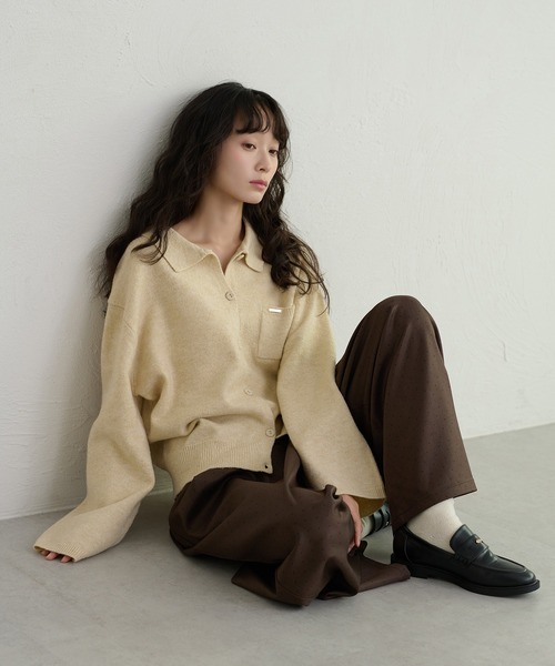 apres jour clair(アプレジュールクレア)の「【apres jour clair】くるみボタンポロニットカーディガン(カーディガン/ボレロ・レディース・ダークブラウン/イエロー/アイボリー/ピンク・フリー/X-LARGE)」の17枚目の写真