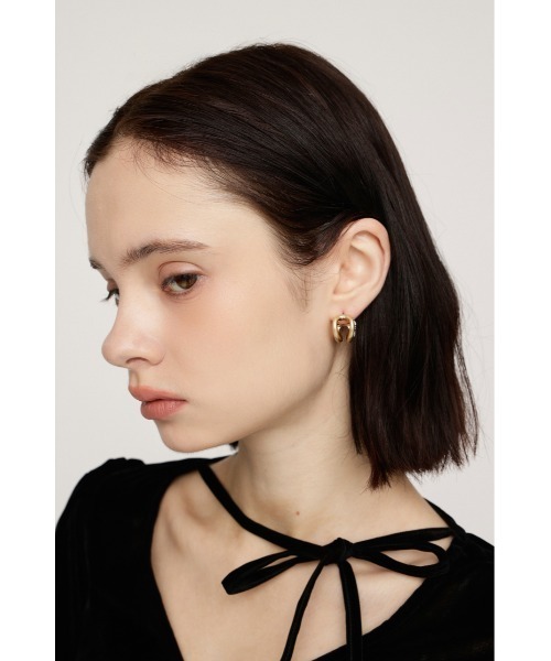 SLY(スライ)の「STONE HOOP P/EARRING ストーンフープイヤリング(ピアス(両耳用)・レディース・ゴールド/シルバー・FREE)」の9枚目の写真