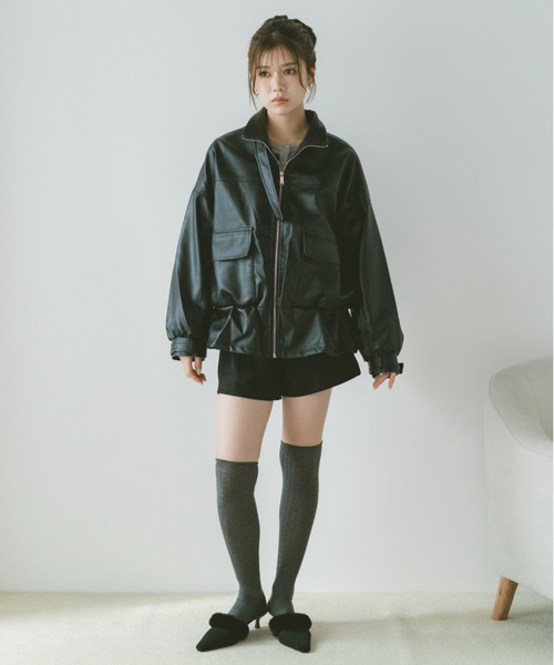 VANNIE U（ヴァニーユー）の「スタンドネックペプラムフェイクレザージャケット（その他アウター・レディース・ブラウン/ブラック・FREE）」の16枚目の写真