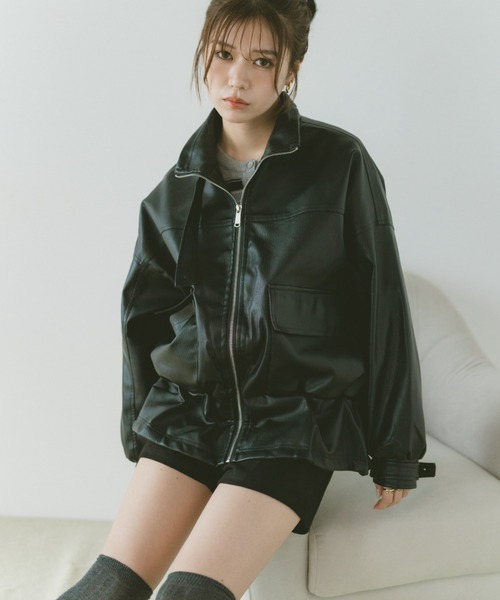 VANNIE U（ヴァニーユー）の「スタンドネックペプラムフェイクレザージャケット（その他アウター・レディース・ブラウン/ブラック・FREE）」の22枚目の写真