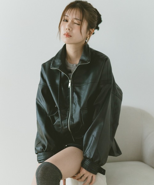 VANNIE U（ヴァニーユー）の「スタンドネックペプラムフェイクレザージャケット（その他アウター・レディース・ブラウン/ブラック・FREE）」の19枚目の写真