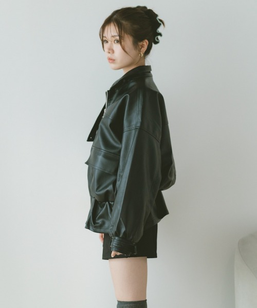 VANNIE U（ヴァニーユー）の「スタンドネックペプラムフェイクレザージャケット（その他アウター・レディース・ブラウン/ブラック・FREE）」の14枚目の写真