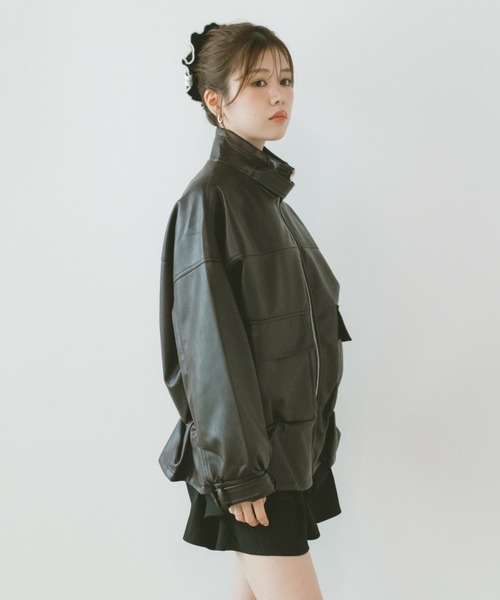 VANNIE U（ヴァニーユー）の「スタンドネックペプラムフェイクレザージャケット（その他アウター・レディース・ブラウン/ブラック・FREE）」の13枚目の写真