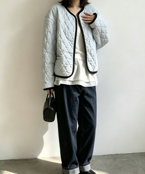 Aelina(エリナ)の「ゆったりシルエットショート丈前ボタン中綿アウター(その他アウター・レディース・ベージュ/イエロー/ブルー・FREE)」の14枚目の写真