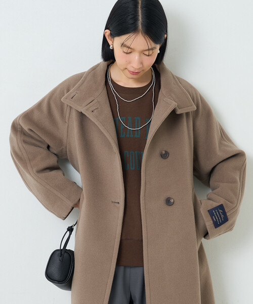 FREAK'S STORE(フリークスストア)の「ウールハイネックロングコート(ステンカラーコート・レディース・ブラック/グレー/モカ・SMALL/MEDIUM)」の3枚目の写真