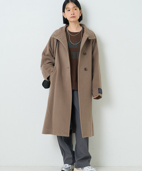 FREAK'S STORE(フリークスストア)の「ウールハイネックロングコート(ステンカラーコート・レディース・ブラック/グレー/モカ・SMALL/MEDIUM)」の4枚目の写真