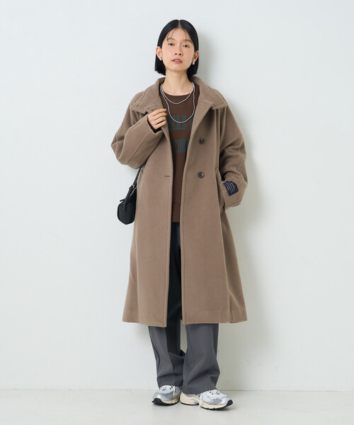 FREAK'S STORE(フリークスストア)の「ウールハイネックロングコート(ステンカラーコート・レディース・ブラック/グレー/モカ・SMALL/MEDIUM)」の5枚目の写真