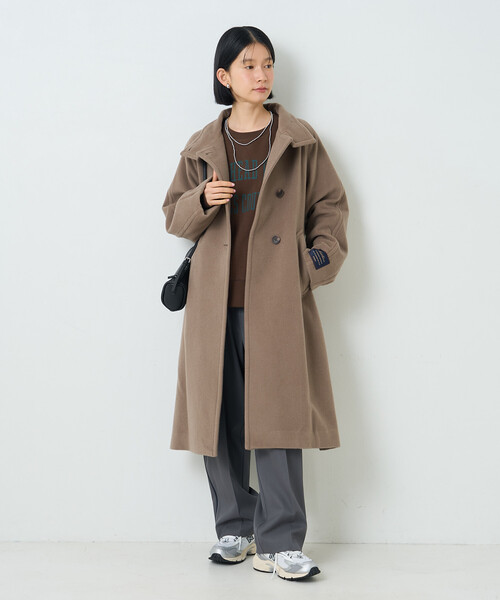 FREAK'S STORE(フリークスストア)の「ウールハイネックロングコート(ステンカラーコート・レディース・ブラック/グレー/モカ・SMALL/MEDIUM)」の6枚目の写真