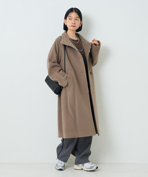 FREAK'S STORE(フリークスストア)の「ウールハイネックロングコート(ステンカラーコート・レディース・ブラック/グレー/モカ・SMALL/MEDIUM)」の9枚目の写真