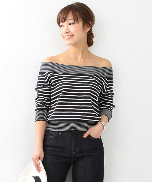 Ray BEAMS（レイビームス）の「Ray BEAMS / ボーダーオフショルダー（Tシャツ/カットソー・レディース・ホワイト/ブラック/レッド・ONE SIZE）」の3枚目の写真