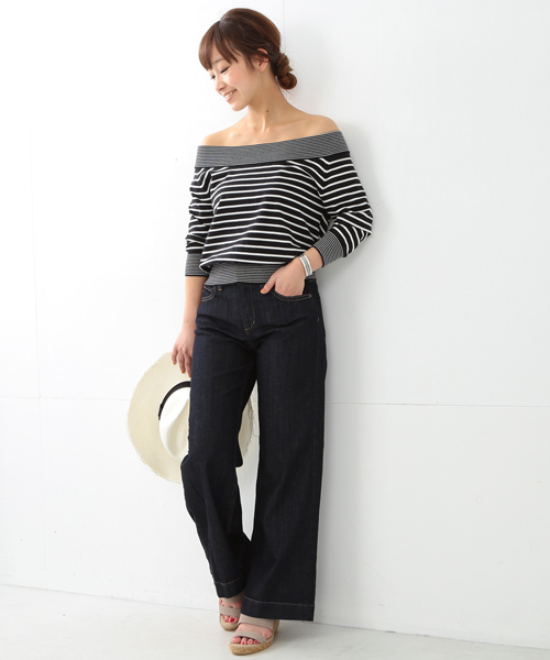 Ray BEAMS（レイビームス）の「Ray BEAMS / ボーダーオフショルダー（Tシャツ/カットソー・レディース・ホワイト/ブラック/レッド・ONE SIZE）」の20枚目の写真