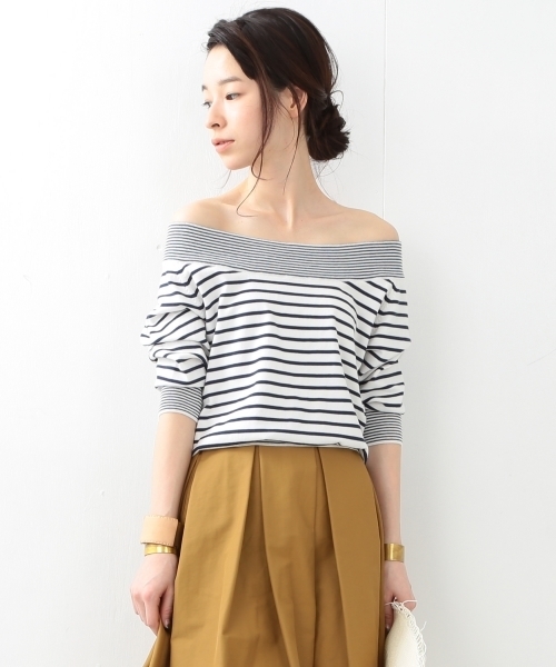 Ray BEAMS（レイビームス）の「Ray BEAMS / ボーダーオフショルダー（Tシャツ/カットソー・レディース・ホワイト/ブラック/レッド・ONE SIZE）」の4枚目の写真