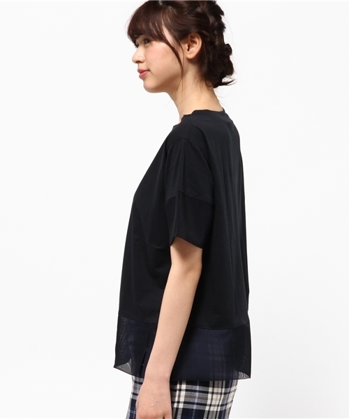 WRAPINKNOT（ラッピンノット）の「オーガンジー ハイブリッド Tシャツ（Tシャツ/カットソー・レディース・ネイビー/ホワイト・0）」の4枚目の写真