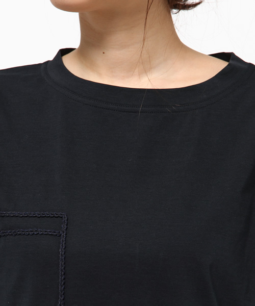 WRAPINKNOT（ラッピンノット）の「オーガンジー ハイブリッド Tシャツ（Tシャツ/カットソー・レディース・ネイビー/ホワイト・0）」の6枚目の写真