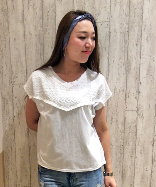 VENCEEXCHANGE（ヴァンスエクスチェンジ）の「レースフリンジT             （Tシャツ/カットソー・レディース・ネイビー/オフホワイト/グレー・MEDIUM）」の2枚目の写真