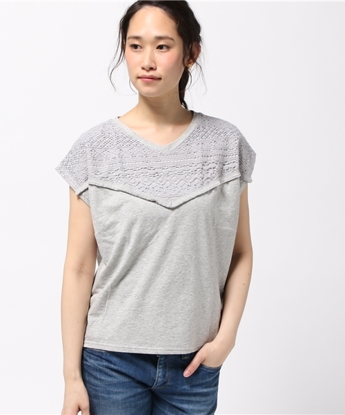 VENCEEXCHANGE（ヴァンスエクスチェンジ）の「レースフリンジT             （Tシャツ/カットソー・レディース・ネイビー/オフホワイト/グレー・MEDIUM）」の12枚目の写真