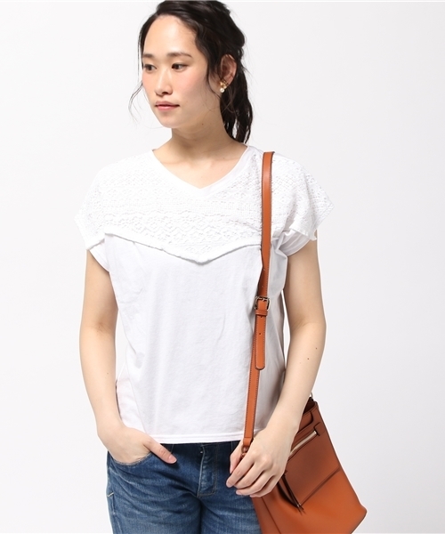 VENCEEXCHANGE（ヴァンスエクスチェンジ）の「レースフリンジT             （Tシャツ/カットソー・レディース・ネイビー/オフホワイト/グレー・MEDIUM）」の13枚目の写真