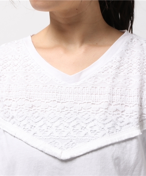 VENCEEXCHANGE（ヴァンスエクスチェンジ）の「レースフリンジT             （Tシャツ/カットソー・レディース・ネイビー/オフホワイト/グレー・MEDIUM）」の7枚目の写真