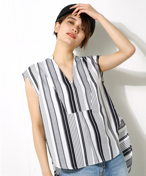 AZUL by moussy（アズールバイマウジー）の「ノースリスキッパーシャツ（シャツ/ブラウス・レディース・ブラウン系その他/オフホワイト/ブラック/ホワイト系その他・MEDIUM/SMALL/LARGE）」の2枚目の写真
