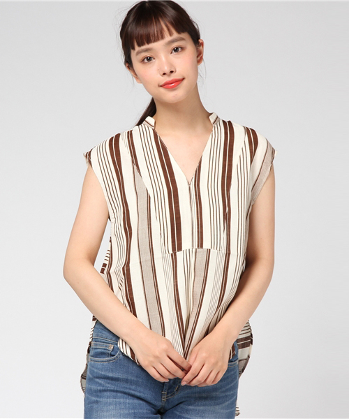 AZUL by moussy（アズールバイマウジー）の「ノースリスキッパーシャツ（シャツ/ブラウス・レディース・ブラウン系その他/オフホワイト/ブラック/ホワイト系その他・MEDIUM/SMALL/LARGE）」の9枚目の写真