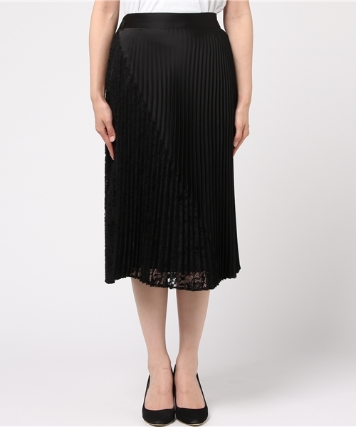 NINE（ナイン）の「レースコンビプリーツスカート（スカート・レディース・ブラック/グレー・1/0）」の3枚目の写真