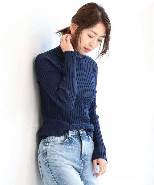 【新品】ユナイテッドアローズ 襟付き リブニット ネイビー FREE レディ ロングスリーブ ニット