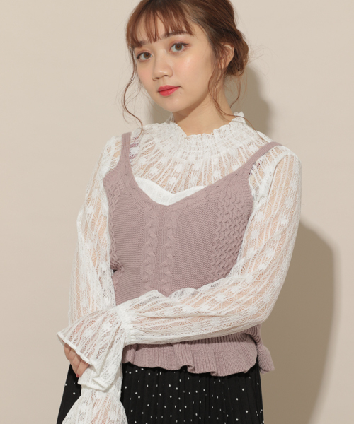 apres jour（アプレジュール）の「ニットビスチェ×レースブラウスセット【ZOZOTOWN限定アイテム】（シャツ/ブラウス・レディース・ベージュ/サックスブルー/ライトブラウン/ラベンダー・フリー）」の4枚目の写真