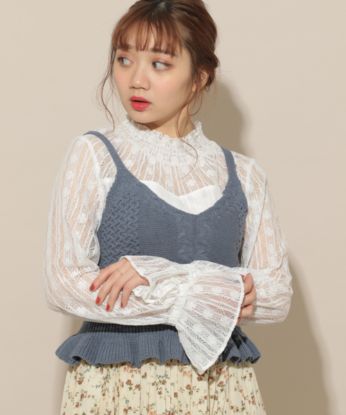 apres jour（アプレジュール）の「ニットビスチェ×レースブラウスセット【ZOZOTOWN限定アイテム】（シャツ/ブラウス・レディース・ベージュ/サックスブルー/ライトブラウン/ラベンダー・フリー）」の3枚目の写真