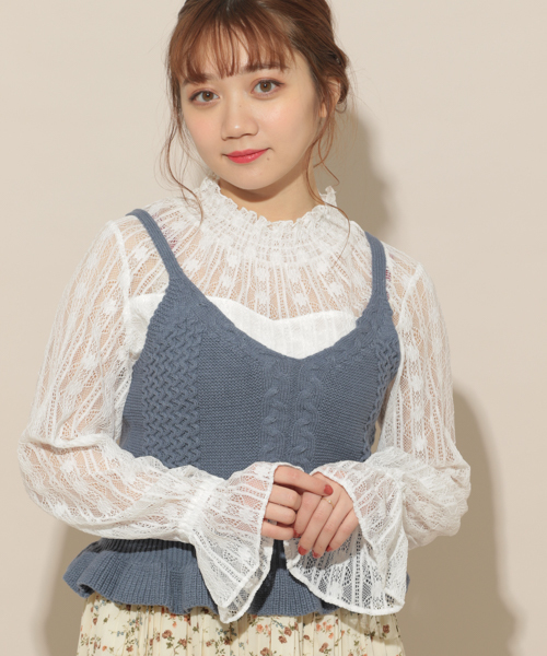 apres jour（アプレジュール）の「ニットビスチェ×レースブラウスセット【ZOZOTOWN限定アイテム】（シャツ/ブラウス・レディース・ベージュ/サックスブルー/ライトブラウン/ラベンダー・フリー）」の5枚目の写真