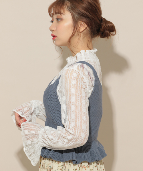 apres jour（アプレジュール）の「ニットビスチェ×レースブラウスセット【ZOZOTOWN限定アイテム】（シャツ/ブラウス・レディース・ベージュ/サックスブルー/ライトブラウン/ラベンダー・フリー）」の14枚目の写真