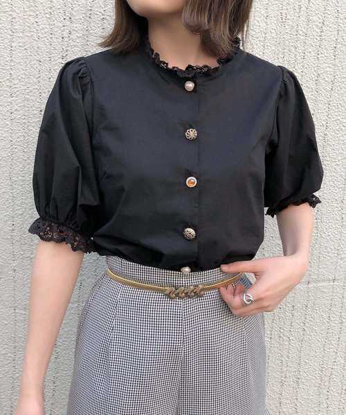one after another NICE CLAUP（ワンアフターアナザーナイスクラップ）の「いろいろ釦ブラウス（シャツ/ブラウス・レディース・ブラック/オフホワイト/アイボリー/チェック/ライトベージュ・FREE）」の4枚目の写真
