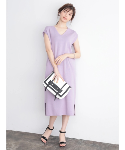 YECCA VECCA（イェッカヴェッカ）の「・オーガニックコットンニットワンピース ●（ワンピース・レディース・アイボリー/ネイビー/ラベンダー・FREE）」の3枚目の写真