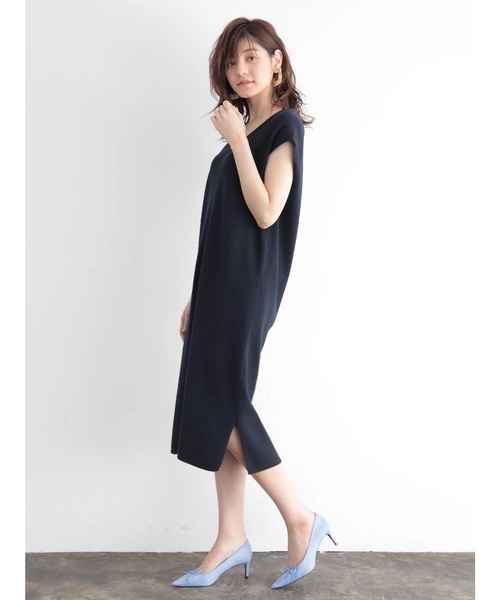 YECCA VECCA（イェッカヴェッカ）の「・オーガニックコットンニットワンピース ●（ワンピース・レディース・アイボリー/ネイビー/ラベンダー・FREE）」の2枚目の写真