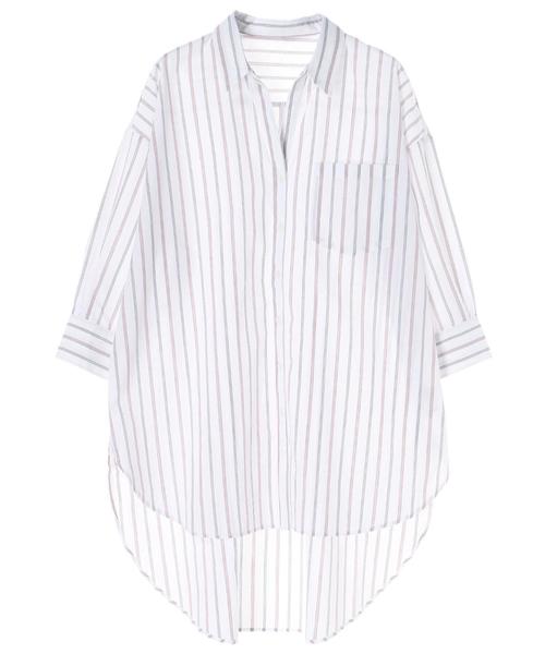 Editt by YECCA VECCA（エディットバイイェッカヴェッカ）の「ストライプ柄BIGシルエットシャツ ●（シャツ/ブラウス・レディース・ネイビー/レッド・FREE）」の5枚目の写真