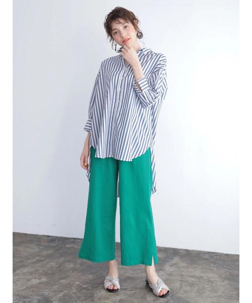 Editt by YECCA VECCA（エディットバイイェッカヴェッカ）の「ストライプ柄BIGシルエットシャツ ●（シャツ/ブラウス・レディース・ネイビー/レッド・FREE）」の11枚目の写真