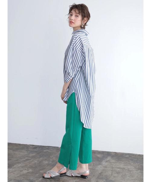 Editt by YECCA VECCA（エディットバイイェッカヴェッカ）の「ストライプ柄BIGシルエットシャツ ●（シャツ/ブラウス・レディース・ネイビー/レッド・FREE）」の12枚目の写真