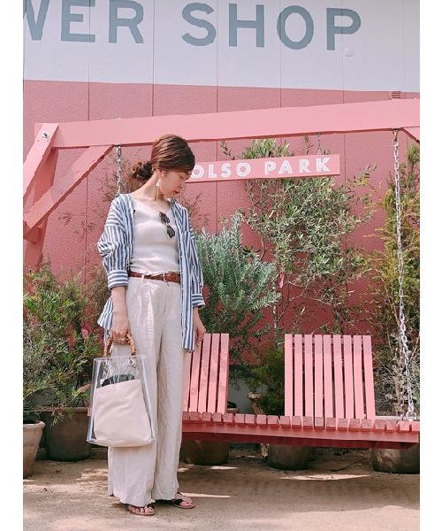 Editt by YECCA VECCA（エディットバイイェッカヴェッカ）の「ストライプ柄BIGシルエットシャツ ●（シャツ/ブラウス・レディース・ネイビー/レッド・FREE）」の3枚目の写真