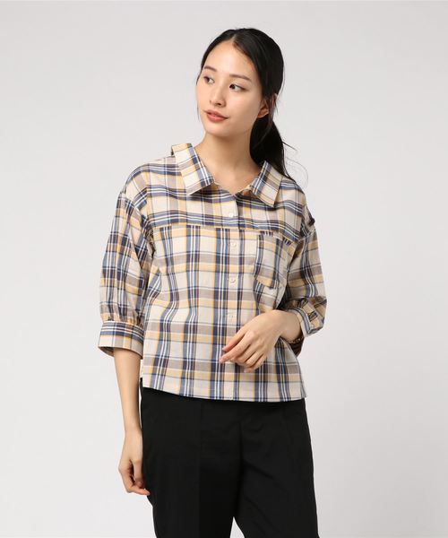 ehka sopo（エヘカソポ）の「チェック柄ビッグシャツ（シャツ/ブラウス・レディース・ベージュ/ネイビー/イエロー・ﾌﾘ-）」の2枚目の写真