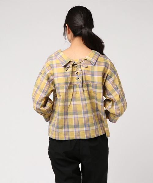 ehka sopo（エヘカソポ）の「チェック柄ビッグシャツ（シャツ/ブラウス・レディース・ベージュ/ネイビー/イエロー・ﾌﾘ-）」の5枚目の写真