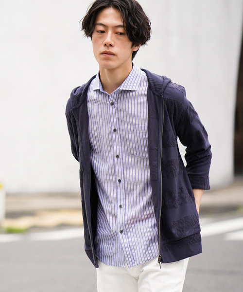 MK MICHEL KLEIN HOMME (エムケーミッシェルクランオム)の「パーカー/ ボタニカルパイルボーダー(パーカー・メンズ・ホワイト/ネイビー/オレンジ・46/48/51/40)」の3枚目の写真