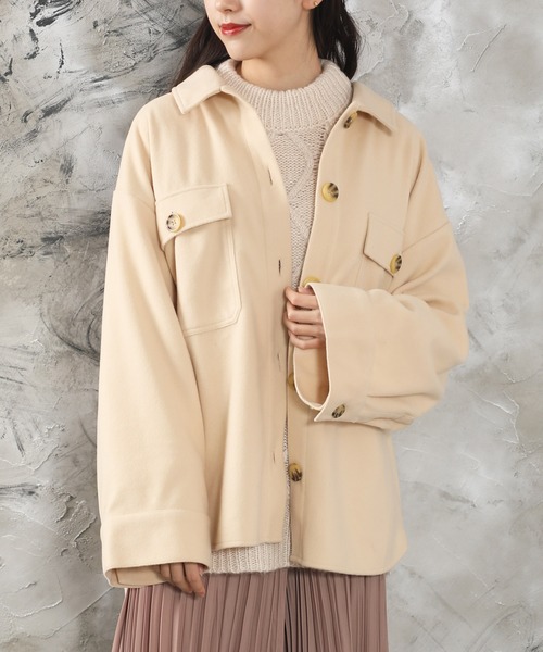 classicalelf（クラシカルエルフ）の「ミドル丈CPOシャツジャケット（ブルゾン・レディース・ブラック/アイボリー/モカ・MEDIUM/LARGE/X-LARGE）」の17枚目の写真
