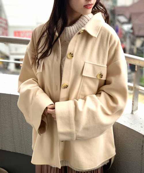 classicalelf（クラシカルエルフ）の「ミドル丈CPOシャツジャケット（ブルゾン・レディース・ブラック/アイボリー/モカ・MEDIUM/LARGE/X-LARGE）」の12枚目の写真