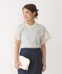 mystic | 袖レースフレアリブプルオーバー(Tシャツ/カットソー)
