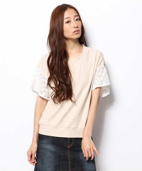 mystic(ミスティック)の「袖レースフレアリブプルオーバー(Tシャツ/カットソー・レディース・ブラック/グレー/オフホワイト/ベージュ・フリ-)」の11枚目の写真