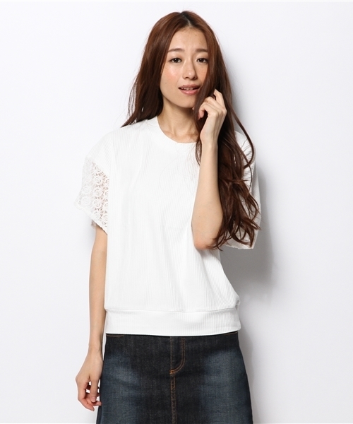 mystic(ミスティック)の「袖レースフレアリブプルオーバー(Tシャツ/カットソー・レディース・ブラック/グレー/オフホワイト/ベージュ・フリ-)」の9枚目の写真