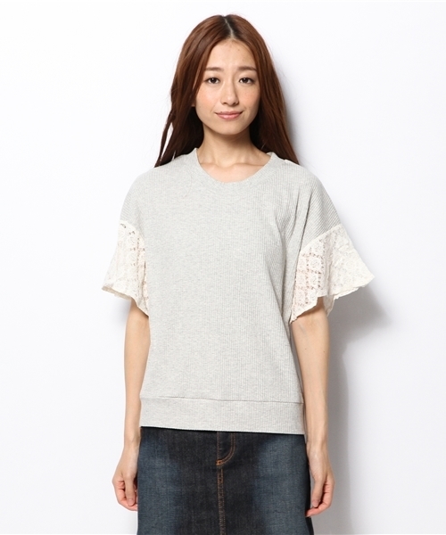 mystic(ミスティック)の「袖レースフレアリブプルオーバー(Tシャツ/カットソー・レディース・ブラック/グレー/オフホワイト/ベージュ・フリ-)」の8枚目の写真