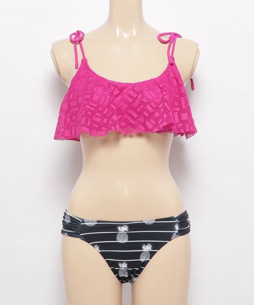 セール】レースフレアビキニ・パイナップル柄ショーツ 水着2点